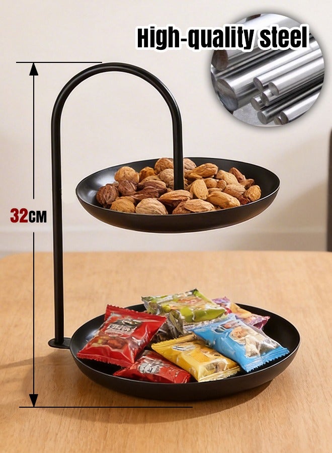 WangPangZi Sturdy Iron Tiered Tray Stand, 2-Tier Round Matte Black Iron Elegant Minimalist Decorative Shelf For Entryway, Dresser & Living Room, Ideal For Ramadan Snacks And Dried Fruit Plating, Also For Jewelry, Perfume, Countertop Organization, Black - Image 1